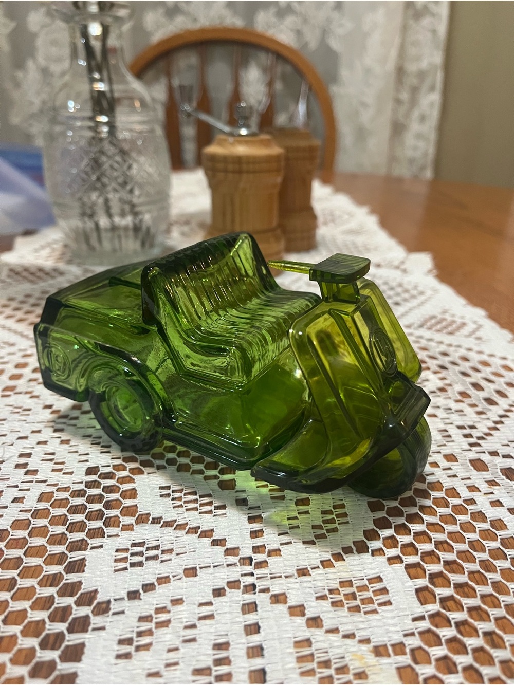 Vintage Avon After shave Bottle Green Glass Scooter Figurine - Home Accents
